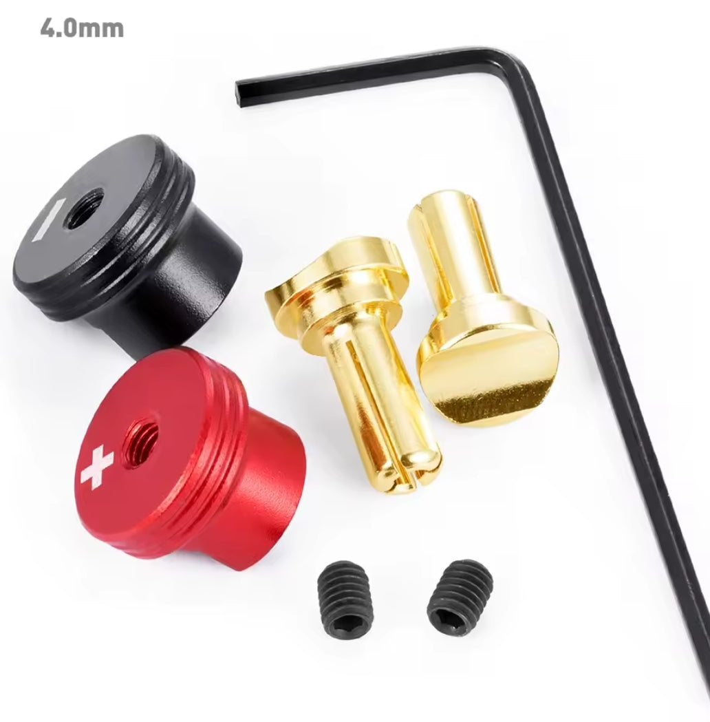 4/5MM short brass banana battery plug with red & black aluminium easy pull screw on heat sink caps