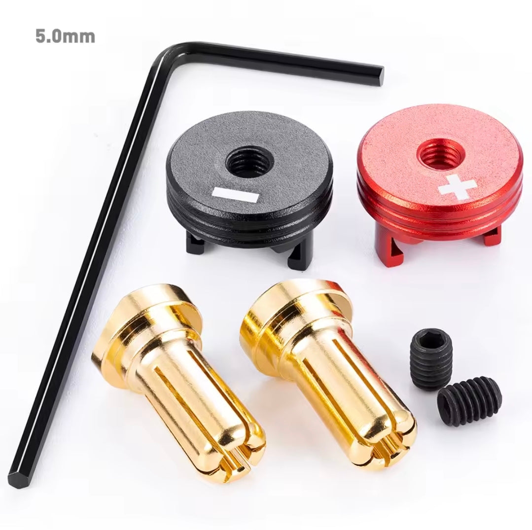 4/5MM short brass banana battery plug with red & black aluminium easy pull screw on heat sink caps