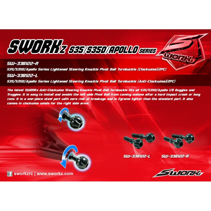 SW-338122-R (SW338122R) SWORKz Lightened Steering Knuckle Pivot Ball Clockwise