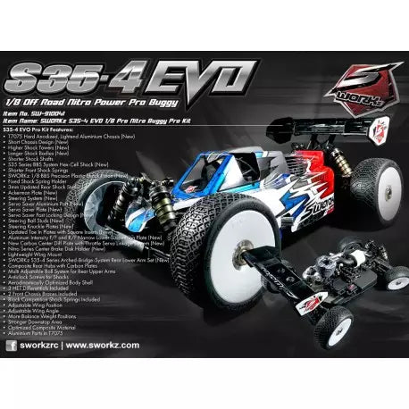 SWORKz S35-4 EVO 1/8 Pro Nitro Buggy Kit SKU: SW-910041