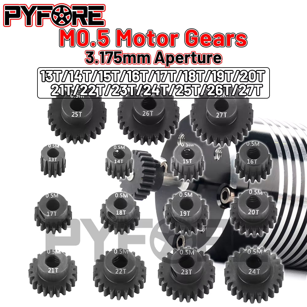 PYEFORE steel pinions in 0.5 mod for 3.175mm shaft