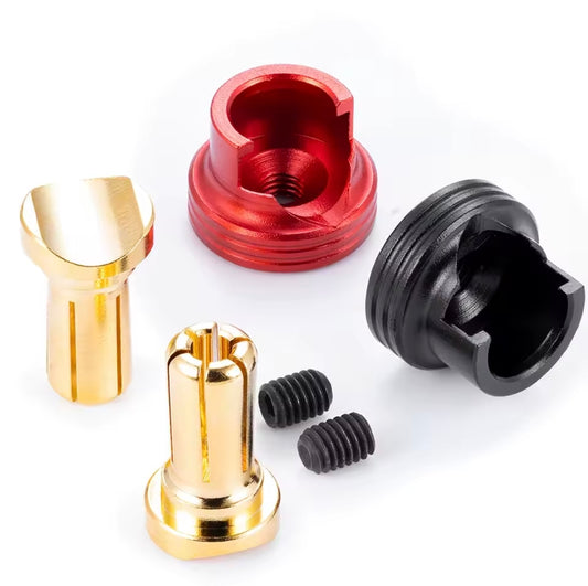 4/5MM short brass banana battery plug with red & black aluminium easy pull screw on heat sink caps
