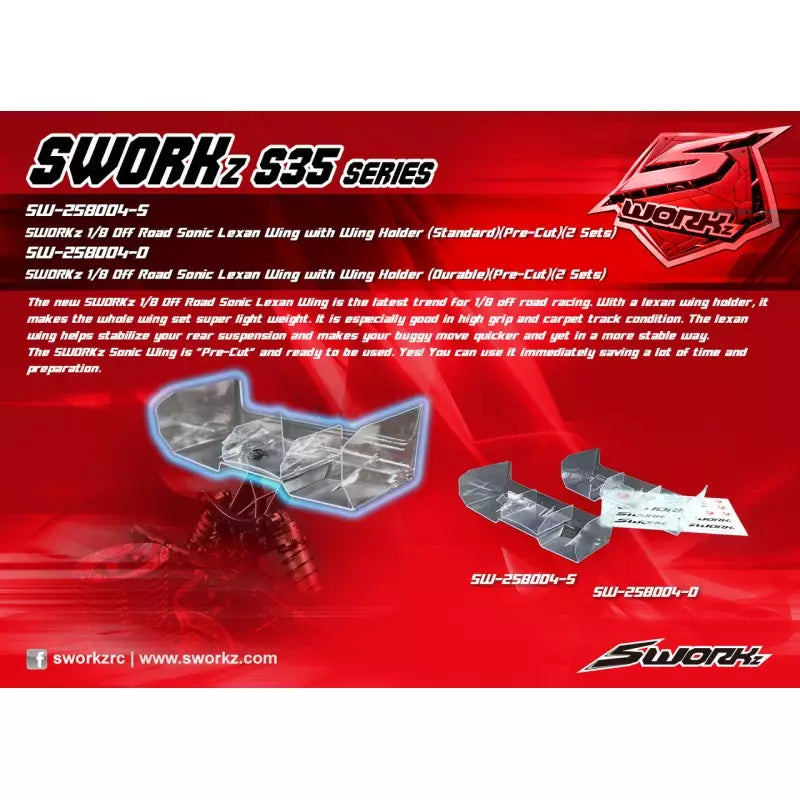 SKU: SW-258004-D SWORKz 1/8 Off-Road SONIC Lexan Pre-Cut Wing Set – (Durable) 2Pcs
