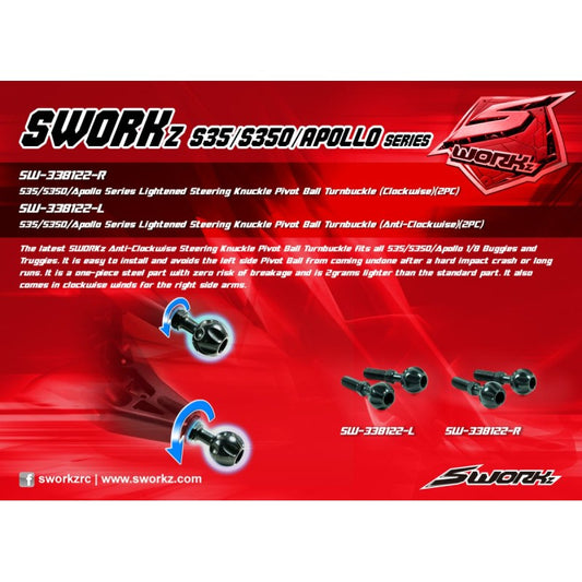 SW-338122-R (SW338122R) SWORKz Lightened Steering Knuckle Pivot Ball Clockwise