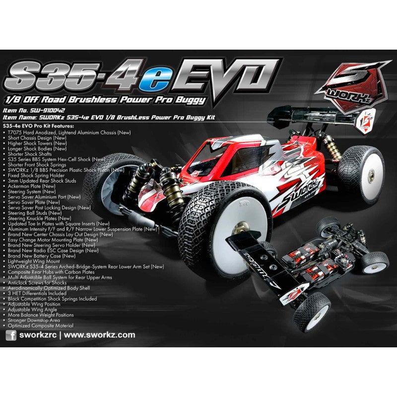 SWORKz S35-4E EVO 1/8 Pro Brushless Buggy Kit SKU: SW910042