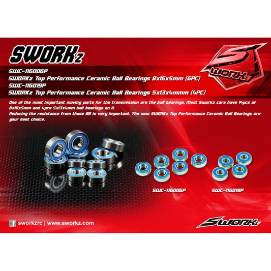 SKU: SWC-116019P SWORKz Top Performance Ceramics Ball Bearing 5x13x4mmm (4Pcs)